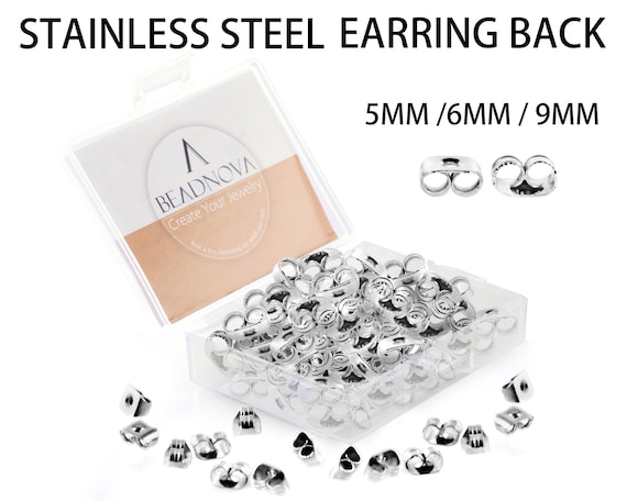 Approximately 100pcs Stainless Steel Ear Plugs, Earring Backs Stopper  6*4.5mm, Suitable For Fixing Earring Backs