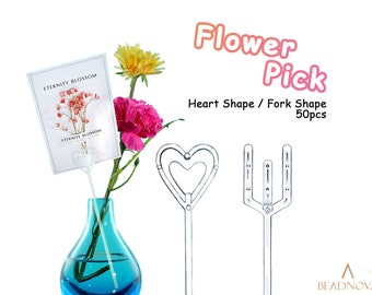 Floral Card Holder Picks 9" 13" Straight Head Flower Pick Plastic Heart Fork Shape Head For Card Photos Wedding Birthday Party Decoration