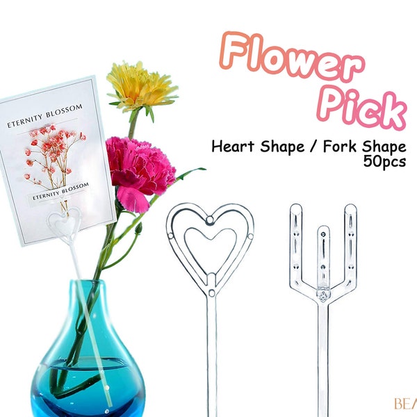 Floral Card Holder Picks 9" 13" Straight Head Flower Pick Plastic Heart Fork Shape Head For Card Photos Wedding Birthday Party Decoration
