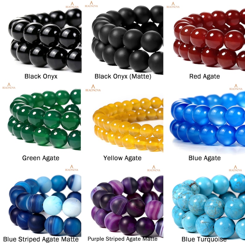 Natural Gemstone Beads Round Smooth Matte Loose Beads Stone Agate Crystal Quartz Jewelry Making Sample Order 4mm 6mm 8mm 10mm 12mm Beadnova image 7