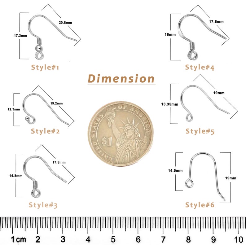 Ganchos para pendientes de plata de ley 925, 6 pares de alambre de calibre 22, accesorios para pendientes, gancho de pescado, alambre para oreja para fabricación de joyas, suministros para pendientes DIY imagen 3