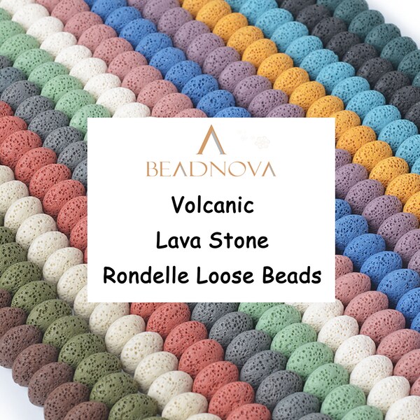 Rondelle Color Volcanic Lava Beads Gemstone Energy Power Loose Beads Healing Chakra Black & Colored Bulk 8mmx5mm/10mmx6mm/13mmx8mm BEADNOVA