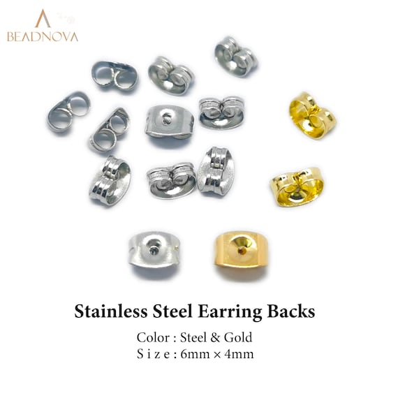210pcs Stainless Steel Earring Backings Gold Color Earring Backs Pierced Posts Secure for Studs Butterfly Earring Nut Stopper BEADNOVA