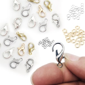 Cierres de garra de oro claro chapado en oro de 14k y anillos de salto abiertos, anillos de gatillo de 3-8mm, cierres de 10, 12 y 14mm, juego de caja de juegos de joyería para la fabricación de joyas imagen 6