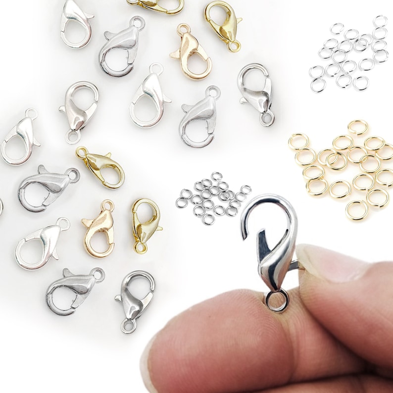 14k Gold Plated Light Gold Claw Clasps & Open Jump Rings Trigger Catch 3-8mm Rings 10 12 14mm Clasps Jewelry Kits Box Set For Jewelry Making image 6