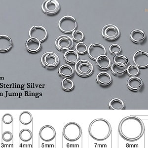 Anneaux ouverts en argent sterling 925 3 mm 4 mm 5 mm 6 mm 7 mm 8 mm 22 20 calibre 18, ronds, pour bijoux, fabrication de 10 pièces de perles en vrac