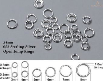 Anelli di salto aperti in argento sterling 925 3mm 4mm 5mm 6mm 7mm 8mm 22 20 18 Gauge ga rotondo per risultati di gioielli che fanno 10 pezzi confezione perline sfuse