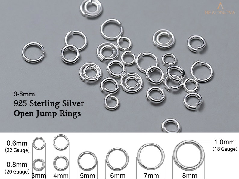 925 Sterling Silver Open Jump Rings 3mm 4mm 5mm 6mm 7mm 8mm  22 20 18 Gauge ga Round For Jewelry Findings Making 10pcs Pack Bulk Beading