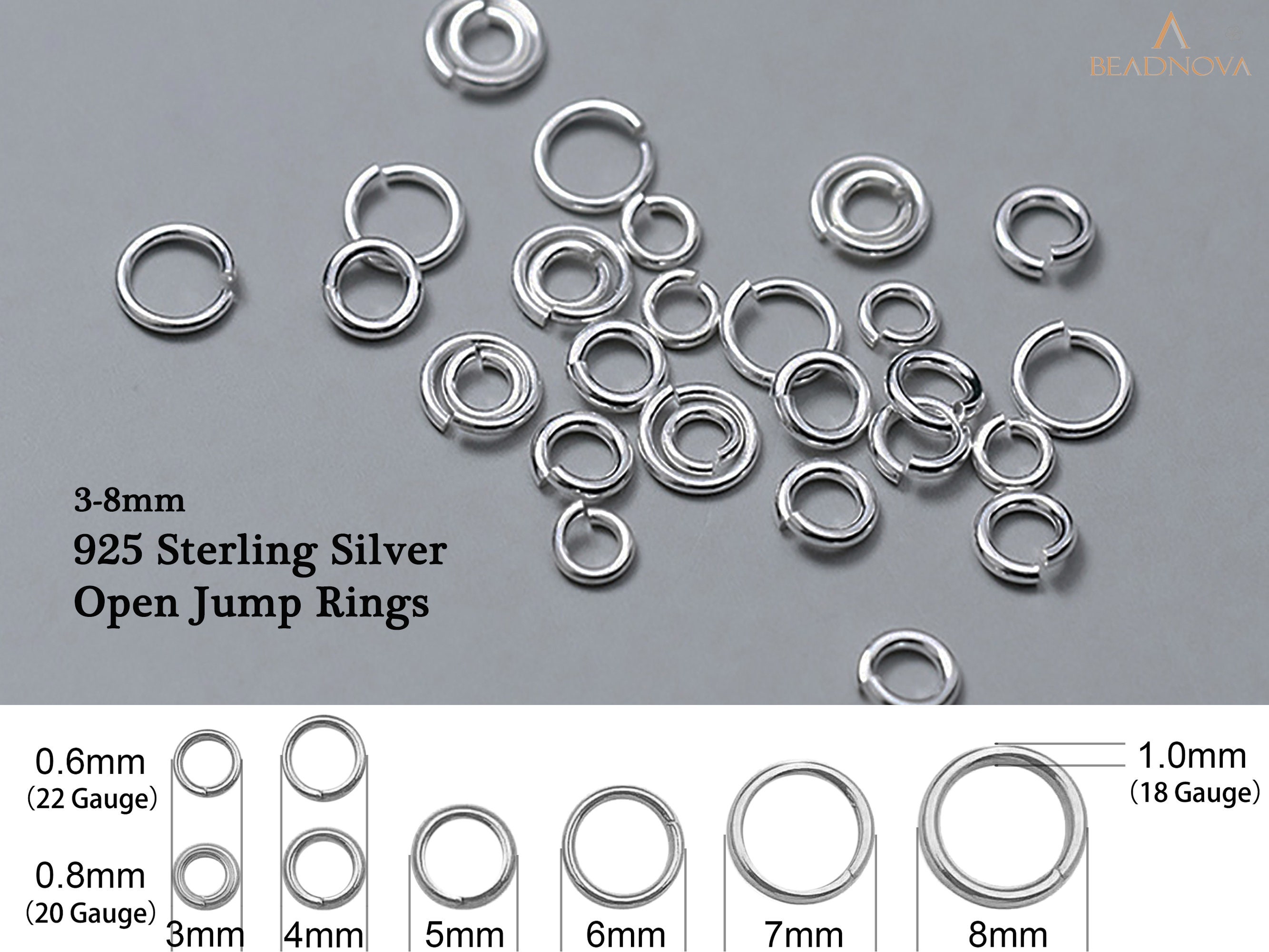 925 Sterling Silver Open Jump Rings 3mm 4mm 5mm 6mm 7mm 8mm  22 20 18 Gauge ga Round For Jewelry Findings Making 10pcs Pack Bulk Beading