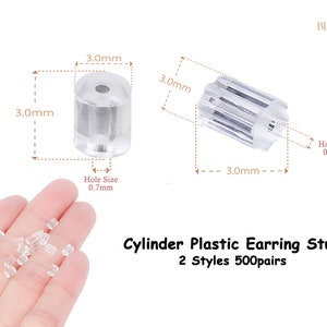 3mm Silicone Cylinder Earring Backs Clear Plastic Rubber Earring Posts Secure Pierced Back Fish Hook Studs Hypoallergenic Stopper 1000pcs