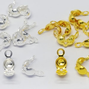 Metal Clamshell Bead Tips Knot Cover End Caps Gold Silver Plated Connector Beads for Bracelet Necklace Jewelry Making 7mm