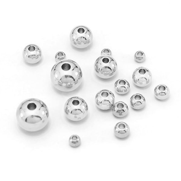 Perles d’espacement sans couture plaquées argent argentton perles brillantes perles lisses perles de boule pour bracelet collier boucle d’oreille bijoux 3mm / 4mm / 5mm / 6mm