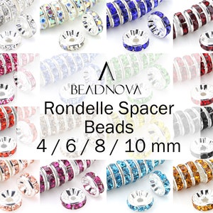 Rondelle Spacer Beads Silver Plated Color Crystal Rhinestone for Jewelry Making Connector 4mm 6mm 8mm 10mm 100pcs Bulk 77506 77508