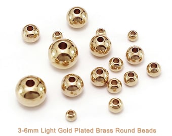 14k KC Light Gold Plated Beads Round Beads Anti Tarnish Spacer Beads Shiny Smooth Ball Brass Beads For Bracelet Jewelry Making 3/4/5/6mm