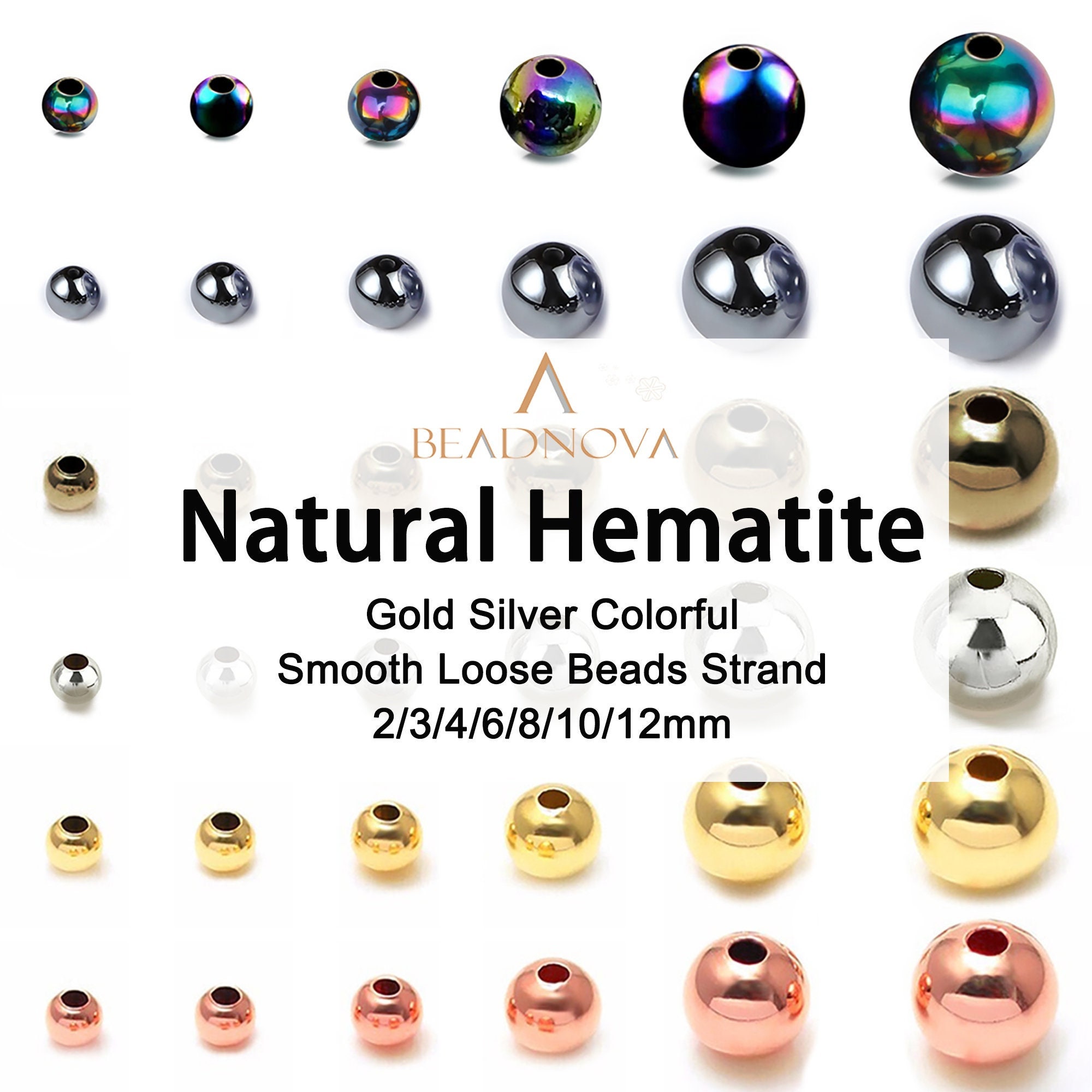 100Pcs Natural Hematite Gemstones Round Beads 2mm 3mm 4mm 6mm 8mm 9m 10mm 12mm 