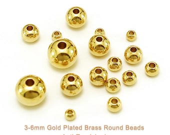 18K Gold Plated Round Spacer Beads Smooth Tarnish Resistance Ball Beads For Bracelet Necklace Earring Making 3mm/4mm/5mm/6mm