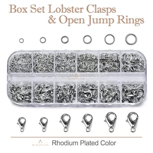 Rhodium Color Lobster Claw Clasps And Open Jump Rings Box Set Jewelry Kits 10 12 14mm  Clasps and 3 4 5 6 7 8 mm Rings For Jewelry Making