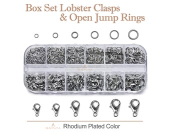 Rhodium Kleur Kreeft Klauw Sluitingen En Open Jump Rings Box Set Sieraden Kits 10 12 14mm Sluitingen en 3 4 5 6 7 8 mm Ringen Voor Sieraden Maken