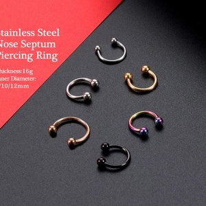Anneaux de nez en acier inoxydable 16G, boucles d'oreilles, petit anneau de septum en fer à cheval, labret à lèvres, anneaux de narines, cartilage, piercing pour femmes hommes