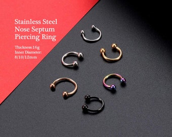 16G Stainless Steel Nose Rings Earrings Small Horseshoe Septum Ring Lip Labret Stud Nose Nostril Rings Cartilage Body Piercing for Women Men