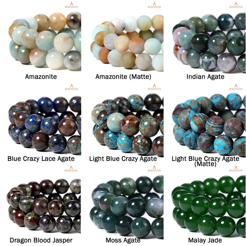 Natural Gemstone Beads Round Smooth Matte Loose Beads Stone Agate Crystal Quartz Jewelry Making Sample Order 4mm 6mm 8mm 10mm 12mm Beadnova image 6