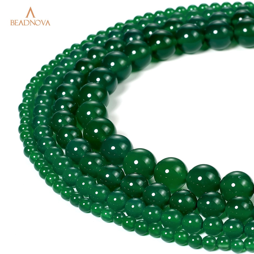 Aazon.co: 8 Natural Green Agate Beads Round Gestone Loose Beads