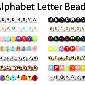 Alphabet ABC Beads White Gold Color Ins Letters Acrylic Flat Round Name Beads Initial Words Pony Spacer Beads Assorted Mixed Bulk A-Z