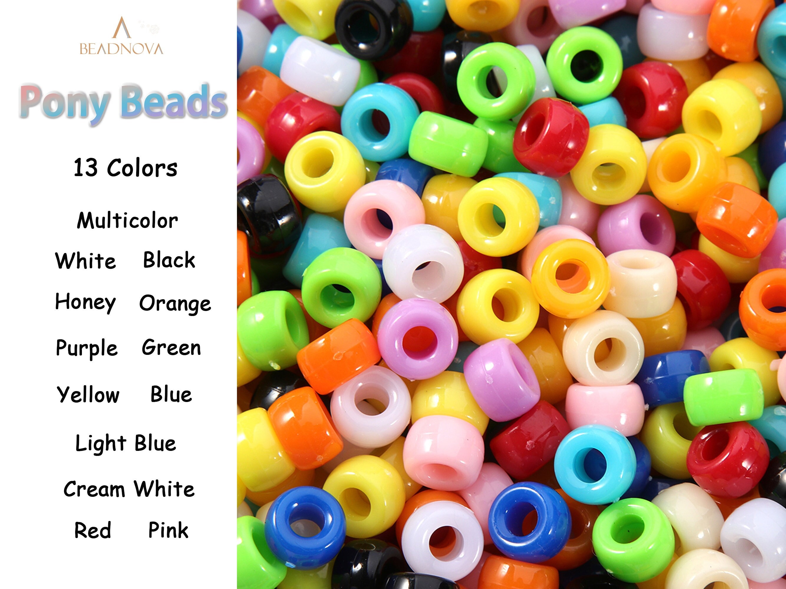 1000Pcs Pony Beads Bracelet 9mm White Plastic Barrel Pony Beads for  Necklace,Hair Beads for Braids for Girls,Key Chain,Jewelry Making (White)