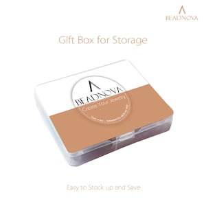 May include: A clear plastic storage box with a brown lid. The lid has a white circle with the logo "BEADNOVA Create Your Jewelry" and the text "Not a toy - Intended for adult use only".