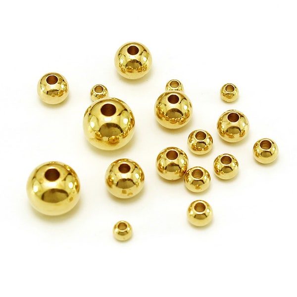 18K Gold Plated Round Spacer Beads Smooth Tarnish Resistance Ball Beads For Bracelet Necklace Earring Making 3mm/4mm/5mm/6mm