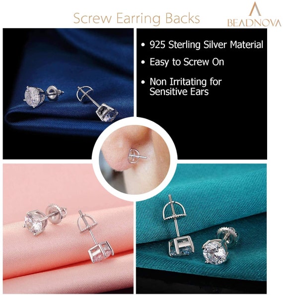 Screw Earring Backs 925 Sterling Silver Screw Back Earring Replacement  Screw Backs for Earrings 18 20 21gauge 2 Pairs/4 Pcs BEADNOVA 