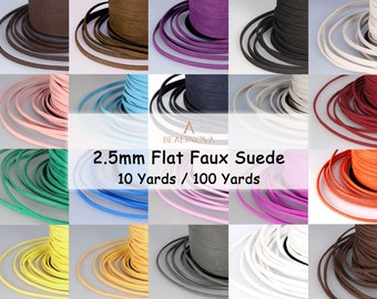 2.5mm 100 Yards Faux Leather Suede Cords Flat Velvet Leather Cord Fiber Lace Leather Strip Flat Thread String Roll Spool 10 Yards