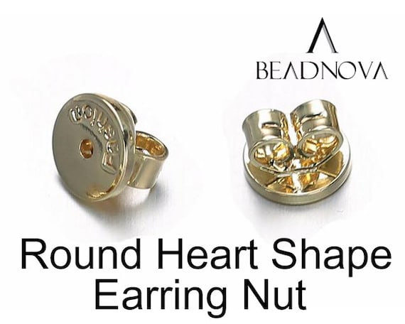 Round Earring Backs Nuts Light Gold Plated Heart Shape Backings Pierced for  Posts Secure Studs Brass Butterfly Stopper 