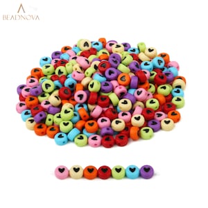 7mm 100pcs Multicolor Heart Flat Round Acrylic Beads Mixed Color Heart Beads For DIY Bracelet Earrings Jewelry Making