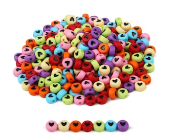 7mm 100pcs Multicolor Heart Flat Round Acrylic Beads Mixed Color Heart Beads For DIY Bracelet Earrings Jewelry Making