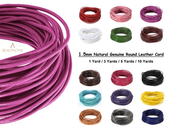 1.5mm Natural Genuine Round Leather Cords Multi Colors 1/3/5/10yards Black  Brown Leather Cord for Bracelet Necklace Jewelry Making BEADNOVA 