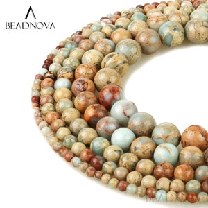 Natural African Blue Turquoise Opal Beads, Beige and Cream Round