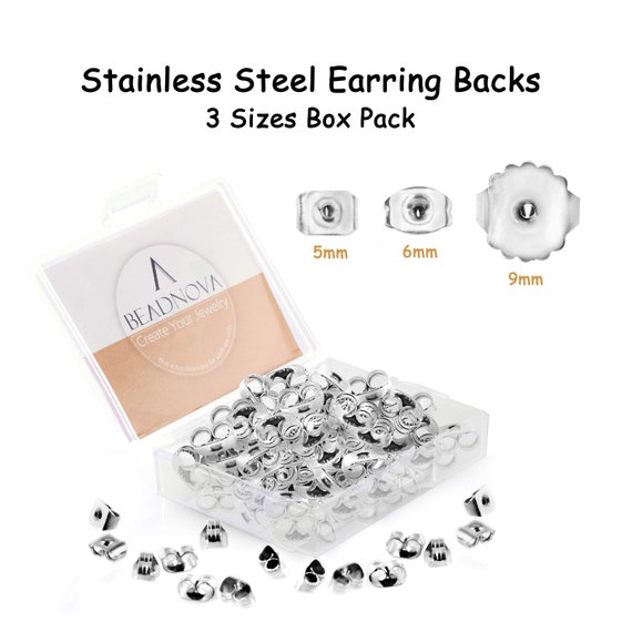 Stainless Steel Earring Backings Silver 5mm/6mm/9mm Earring Backs Pierced Posts Secure for Studs Butterfly Earring Nut Stopper BEADNOVA