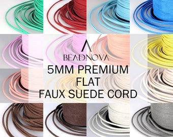 Cordones de gamuza de cuero sintético de 5 mm Cordón de cuero de terciopelo plano Tira de cuero de encaje de fibra Rollo de hilo plano Rollo de 5/50 yardas por Beadnova