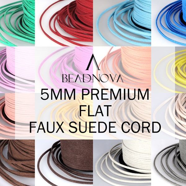 5mm Faux Leather Suede Cords Flat Velvet Leather Cord Fiber Lace Leather Strip Flat Thread String Roll 5 / 50 Yards Roll by Beadnova