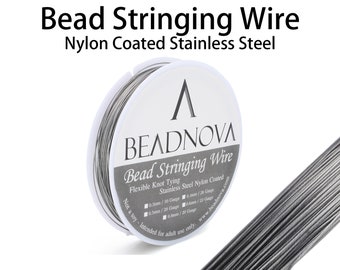 0.4 0.5 0.6mm Nylon Coated Stainless Steel Bead Stringing Wire Jewelry Beading Craft 7 Strand 22 / 24 / 26 Guage 50 33 26 ft BEADNOVA