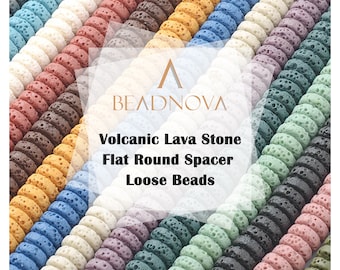 Flat Round Rondelle Volcanic Lava Beads Rock Gemstone Coin Disc Spacer Color Healing Power Loose Beads for Bracelet Jewelry Making 8mm 10mm