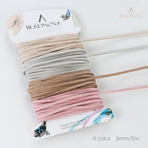 Flat Leather Cord Fiber Lace Faux Leather Suede Cords Leather Strip Flat Thread String (4 Colors/Pack) - Candy Color by Beadnova