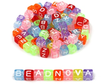 6mm Jelly Color Cube Letter Beads 100pcs Colorful Acrylic Square Alphabet Beads for DIY Jewelry Marking Assorted Mixed Lot Bulk A-Z