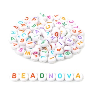 White Alphabet Acrylic Beads, ABC Letter Flat Round Name Beads Initial Word Friendship Bracelet Loose Beads Pony Bulk Assorted Color A-Z
