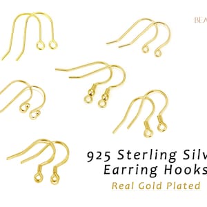 925 Sterling Silver Earring Hooks with Gold Plated Color Findings Kits Fish Hook Earrings Jewelry Making DIY Antirust Supplies Bulk