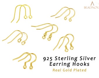 925 Sterling Silver Earring Hooks with Gold Plated Color Findings Kits Fish Hook Earrings Jewelry Making DIY Antirust Supplies Bulk