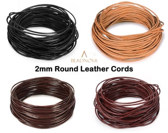 2mm Genuine Round Leather Cords 10m 11 Yards Black Brown Leather Strips for DIY Bracelet Necklace Beading Jewelry Making Craft