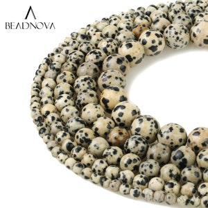 Jaspe dalmatien naturel rond lisse perles de pierre dalmatien noir tacheté chien point tache guérison bijoux fabrication perles brin 6mm 8mm 10mm 12mm