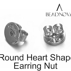 Round Earring Backs Nuts Silver White Gold Plated Heart Shape Backings Pierced for Posts Secure Studs Brass Butterfly Stopper